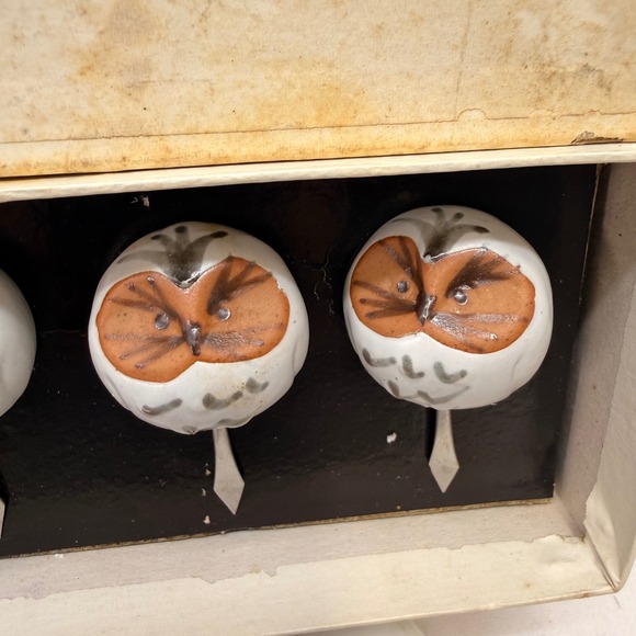 Vintage '72 Fitz & Floyd Owl Corn Holders 4 Pair Japan Pottery whimsical‎ w/ box - Picture 4 of 16